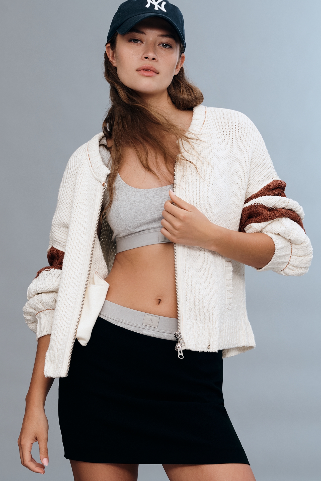Pilcro Cable-Knit Icon Zip-Up Sweater