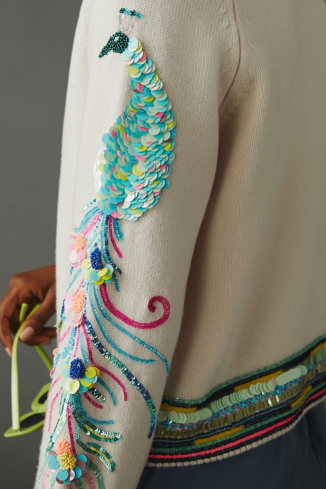By Anthropologie Embellished Peacock Sweater #1
