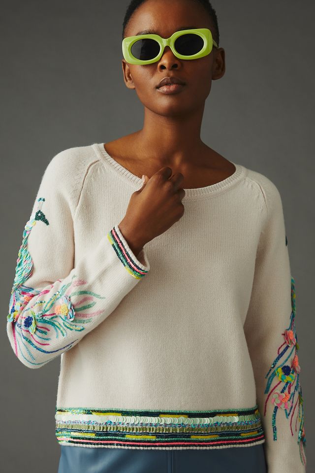 By Anthropologie Embellished Peacock Sweater #3