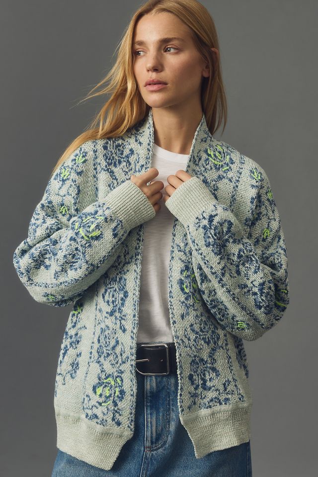 By Anthropologie Toile Jacquard Cocoon Cardigan Sweater