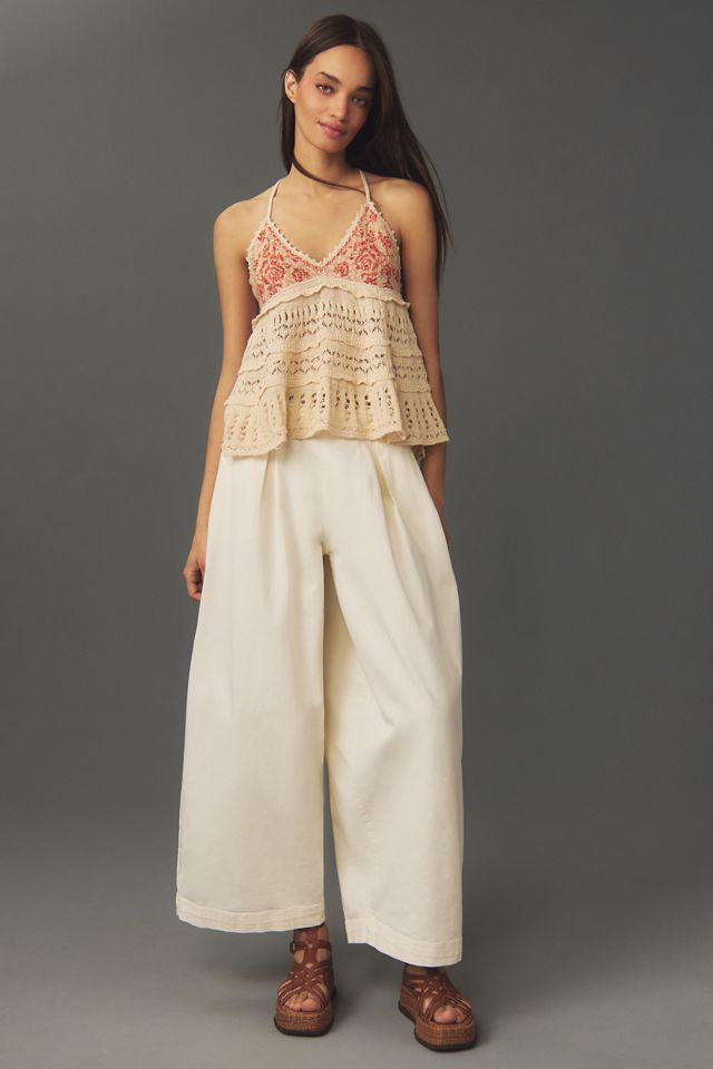 By Anthropologie Floral Crochet Babydoll Sweater Tank #3