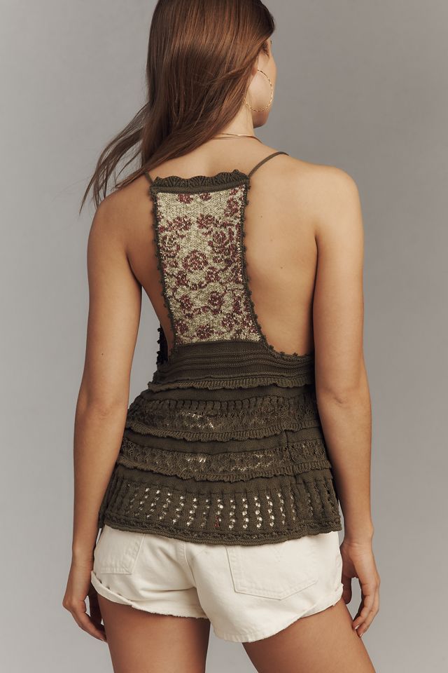 By Anthropologie Floral Crochet Babydoll Sweater Tank #1