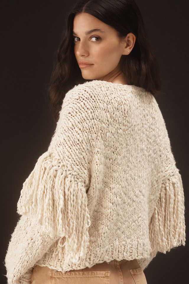 By Anthropologie Chunky Fringe Cardigan Sweater #1