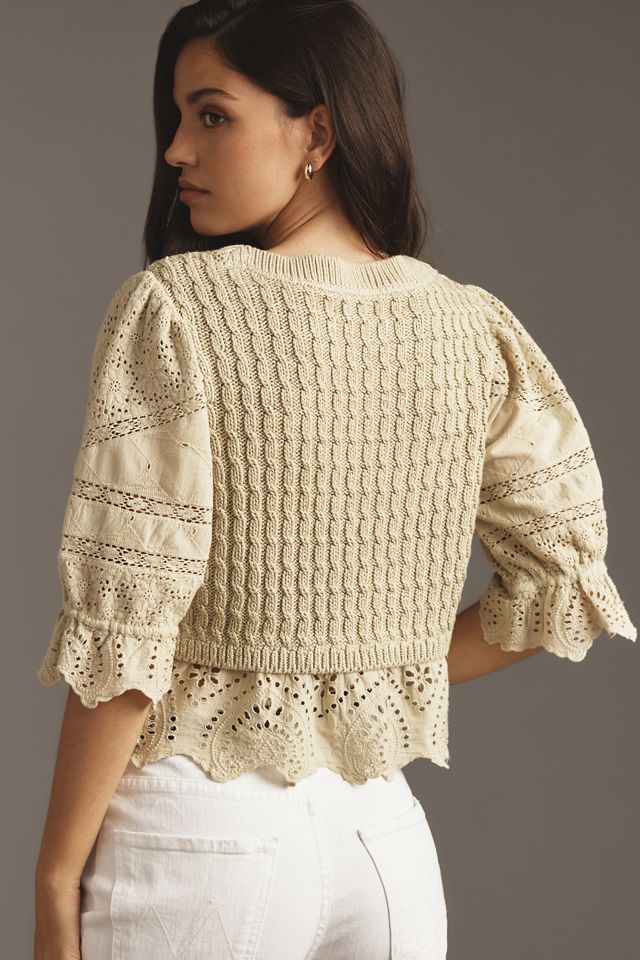 By Anthropologie Short-Sleeve Lace Peplum Sweater | Anthropologie