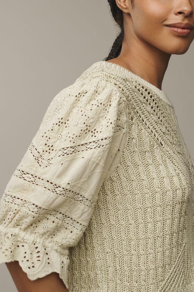 By Anthropologie Short-Sleeve Lace Peplum Sweater | Anthropologie