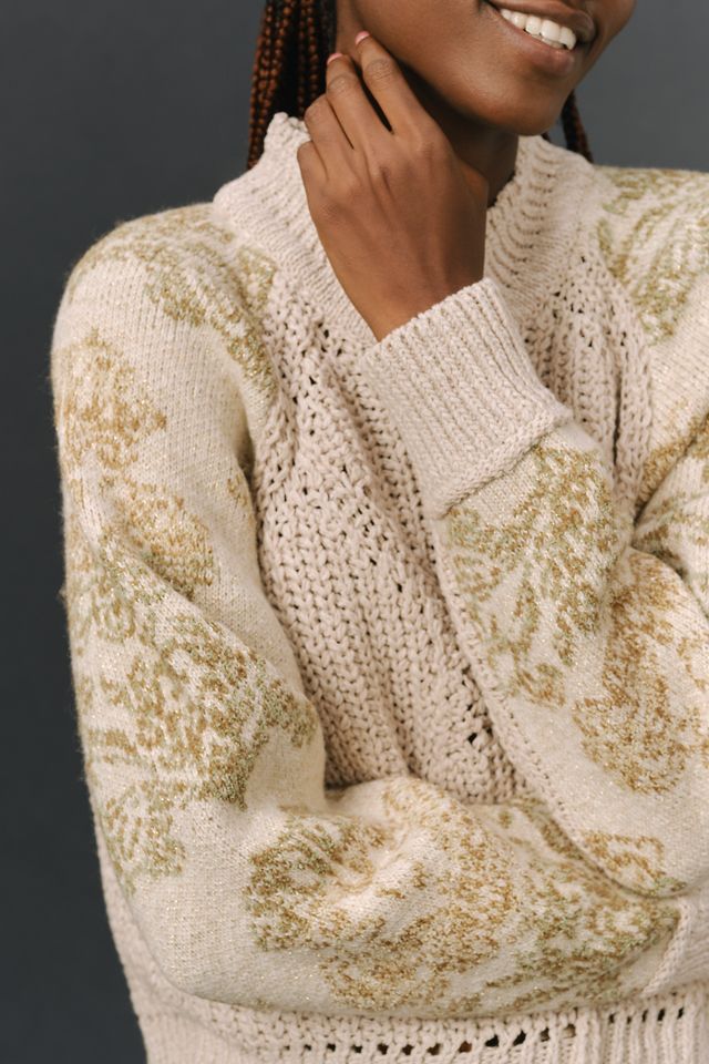 By Anthropologie Mock-Neck Stitched Patterned Sweater #3