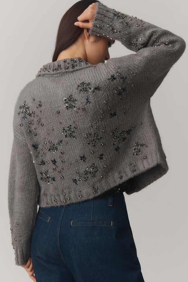 Pilcro Embellished Floral Collared Cardigan #1