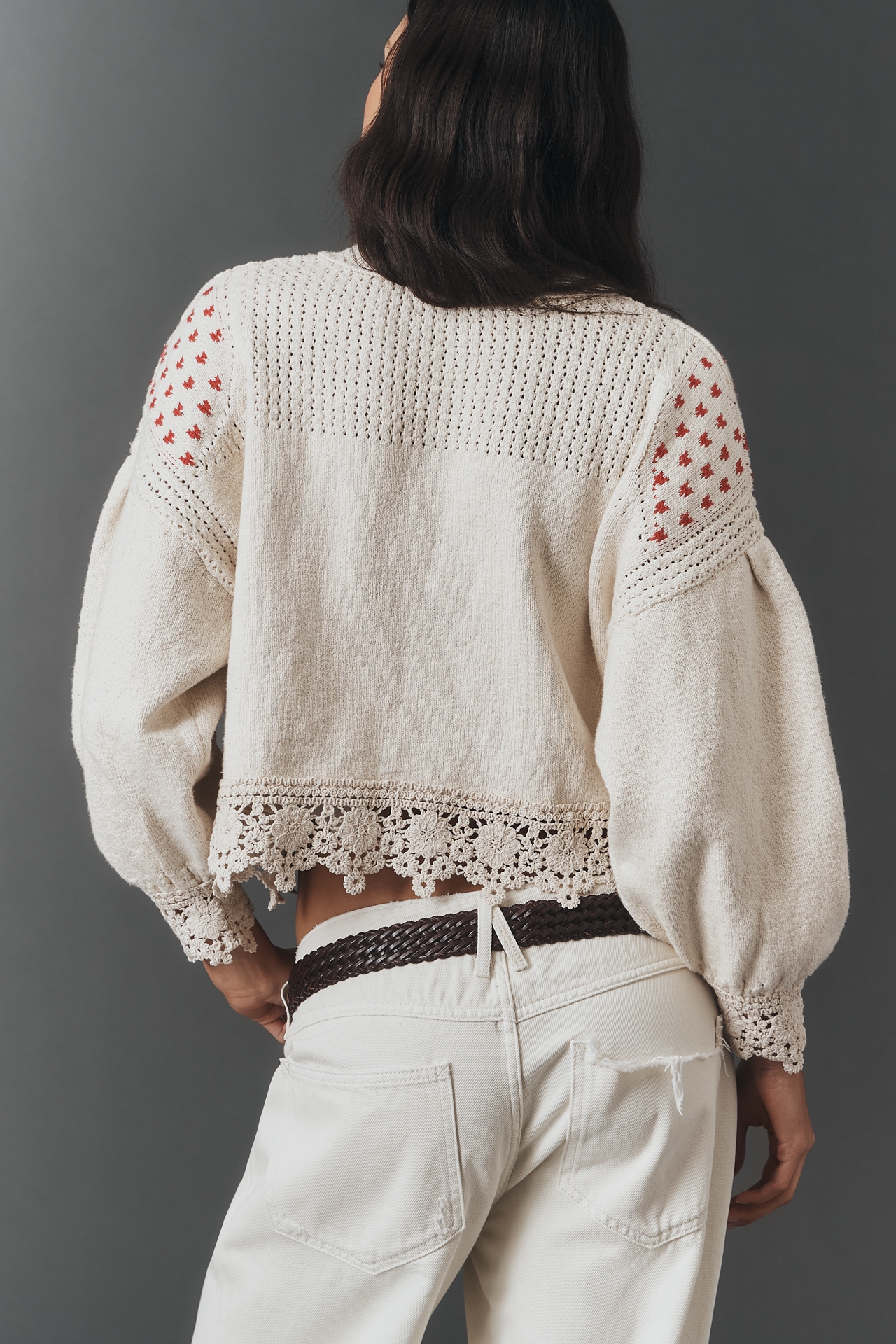 Pilcro Embroidered Lace-Trim Sweater
