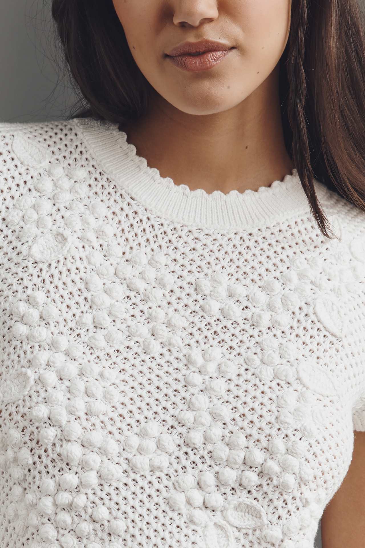 By Anthropologie 3D Floral Short-Sleeve Crew-Neck Sweater