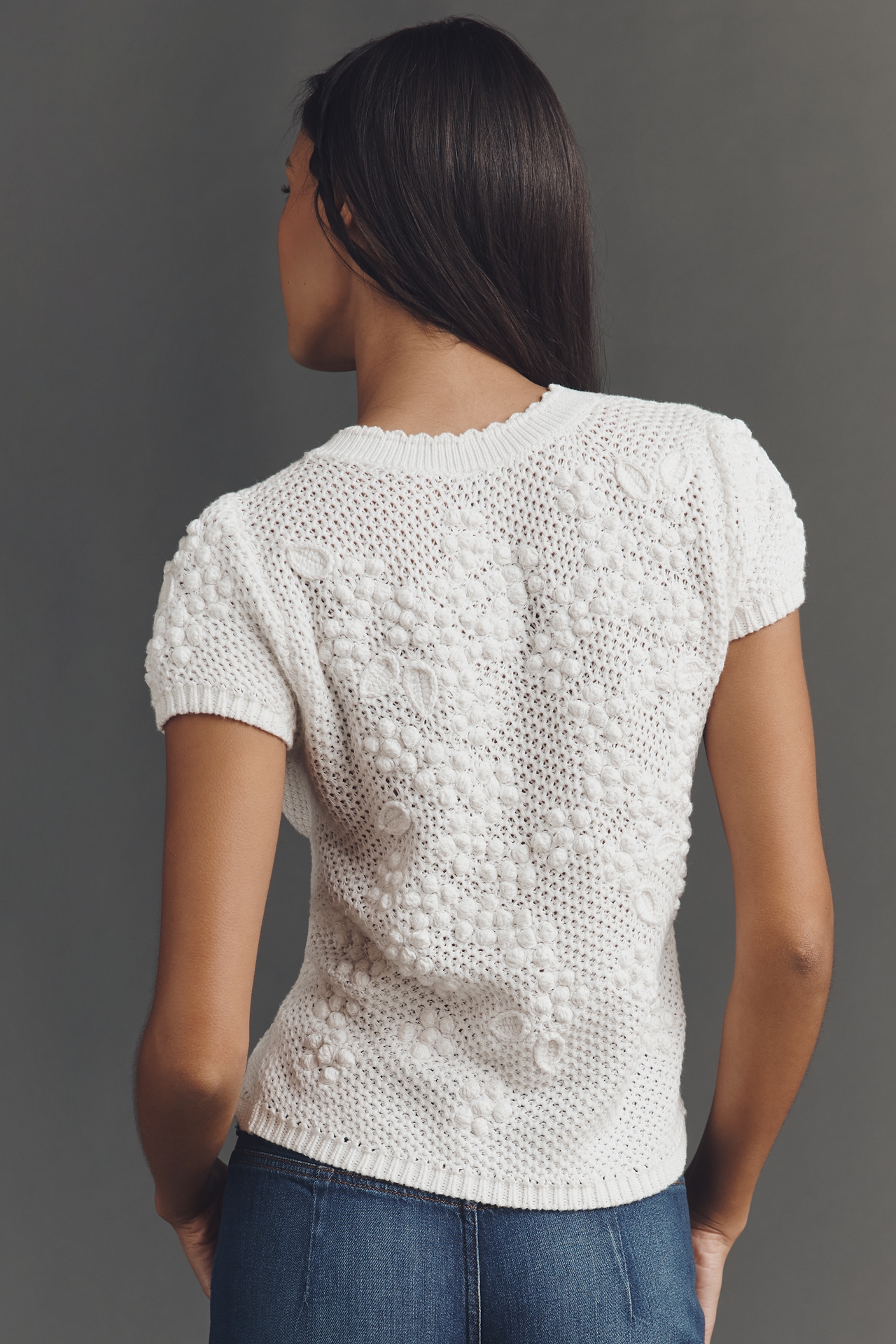 By Anthropologie 3D Floral Short-Sleeve Crew-Neck Sweater