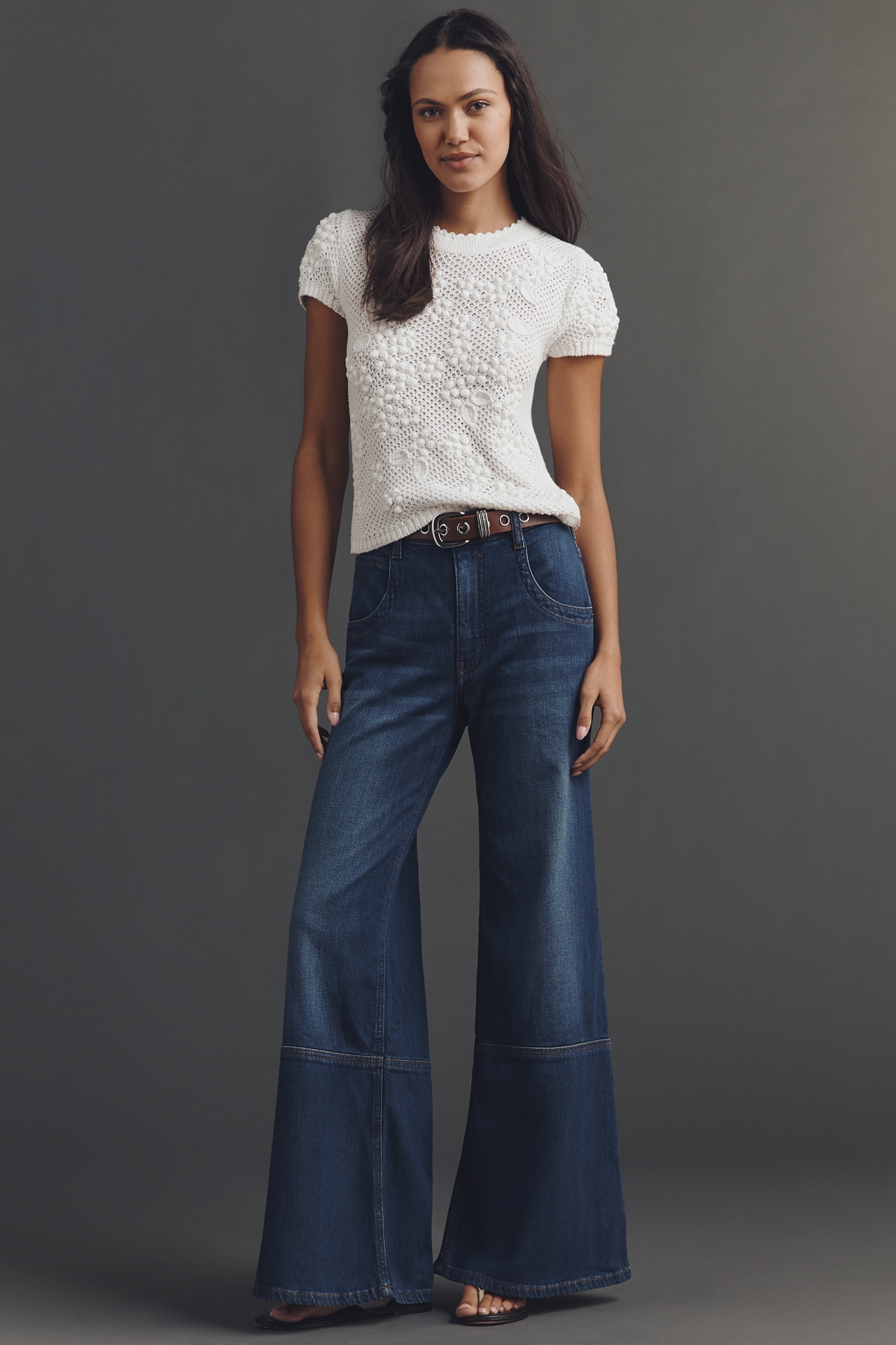 By Anthropologie 3D Floral Short-Sleeve Crew-Neck Sweater