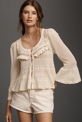 By Anthropologie 100% Cotton Bell-Sleeve Sweater | Anthropologie