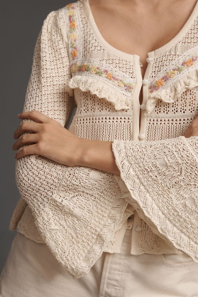 By Anthropologie 100% Cotton Bell-Sleeve Sweater #1