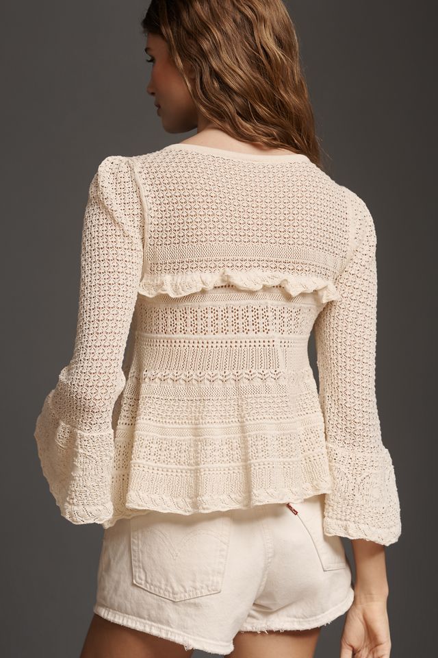 By Anthropologie 100% Cotton Bell-Sleeve Sweater | Anthropologie