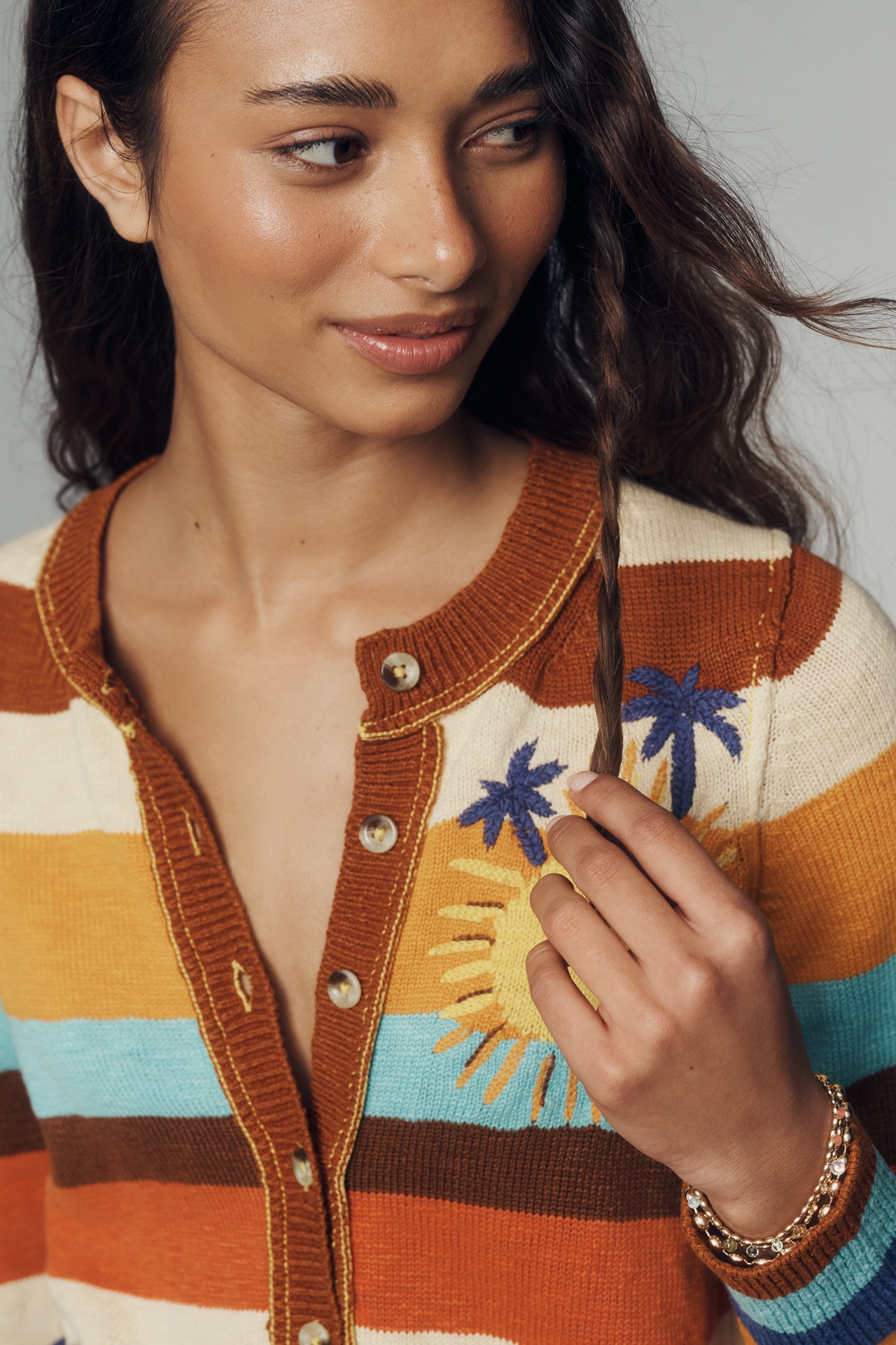 Pilcro Long-Sleeve Crew-Neck Sunshine Cotton Cardigan