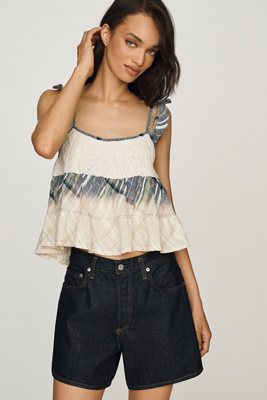 Pilcro Cotton Twofer Crop Swing Tank Top In Gold