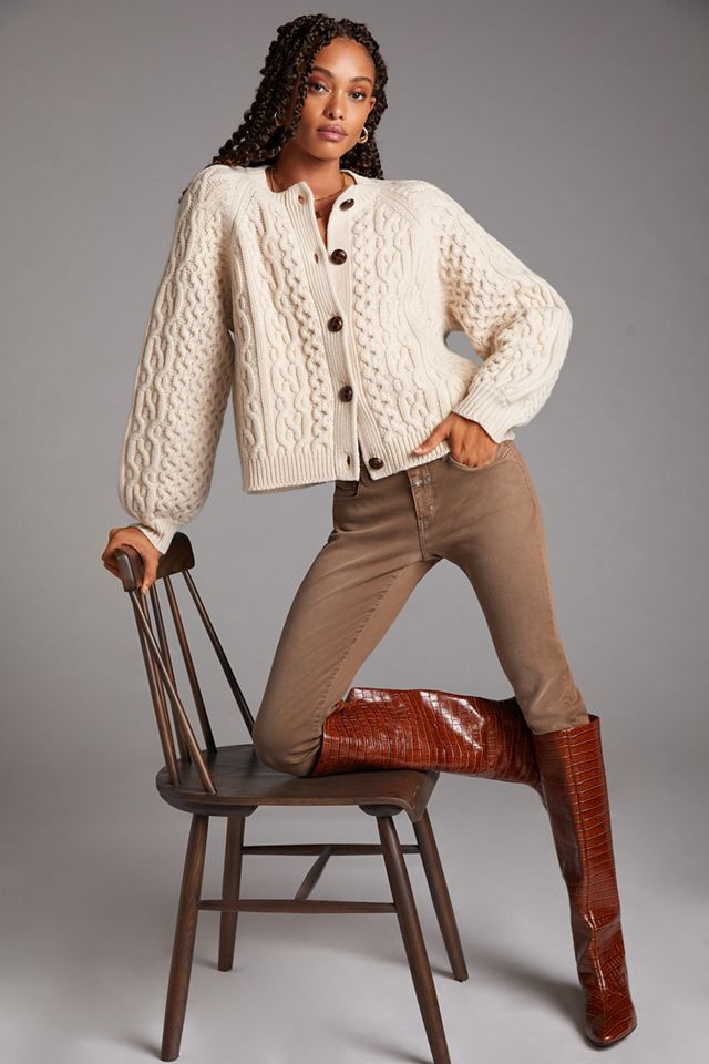 Quince Cable-Knit Wool Cardigan | Anthropologie
