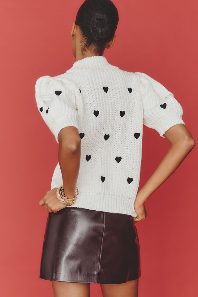 English Factory Puff-Sleeve Heart Sweater | Anthropologie