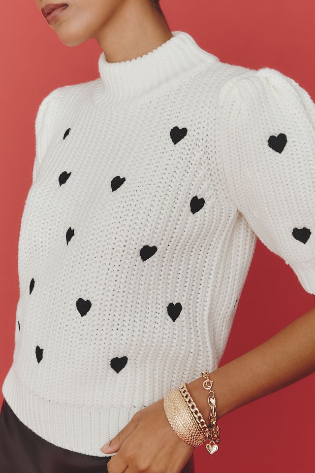 English Factory Puff-Sleeve Heart Sweater | Anthropologie