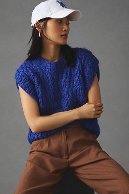 English Factory Chunky Cap Sleeve Sweater In Blue