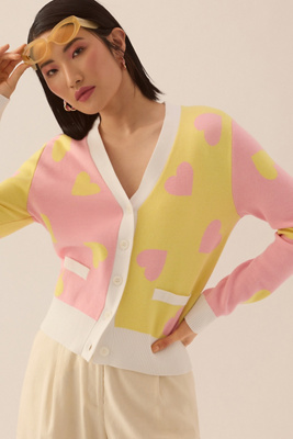 English Factory Heart Shape Cardigan In Pink
