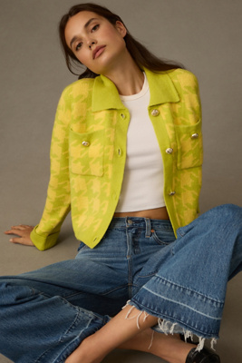 English Factory Houndstooth Cropped Cardigan Sweater In Multicolor