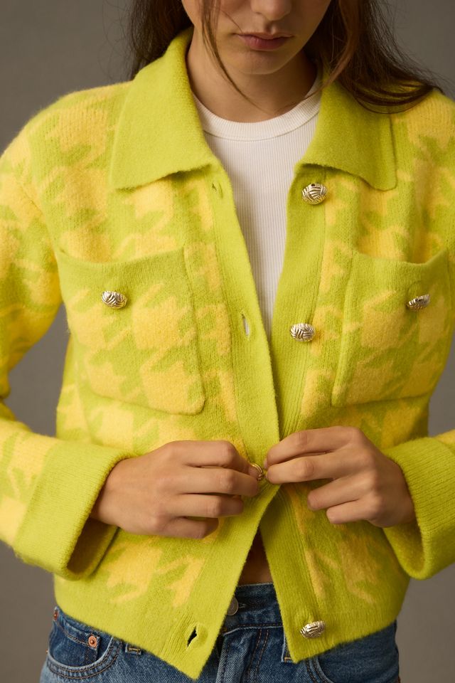 English Factory Houndstooth Cropped Cardigan Sweater #3