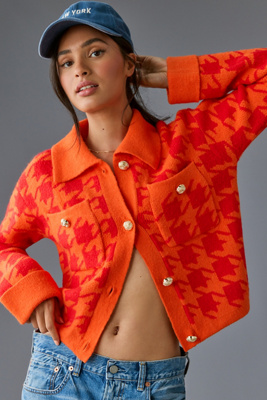 English Factory Houndstooth Cardigan In Assorted