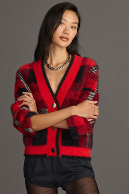 English Factory Checked Cardigan Sweater In Multicolor