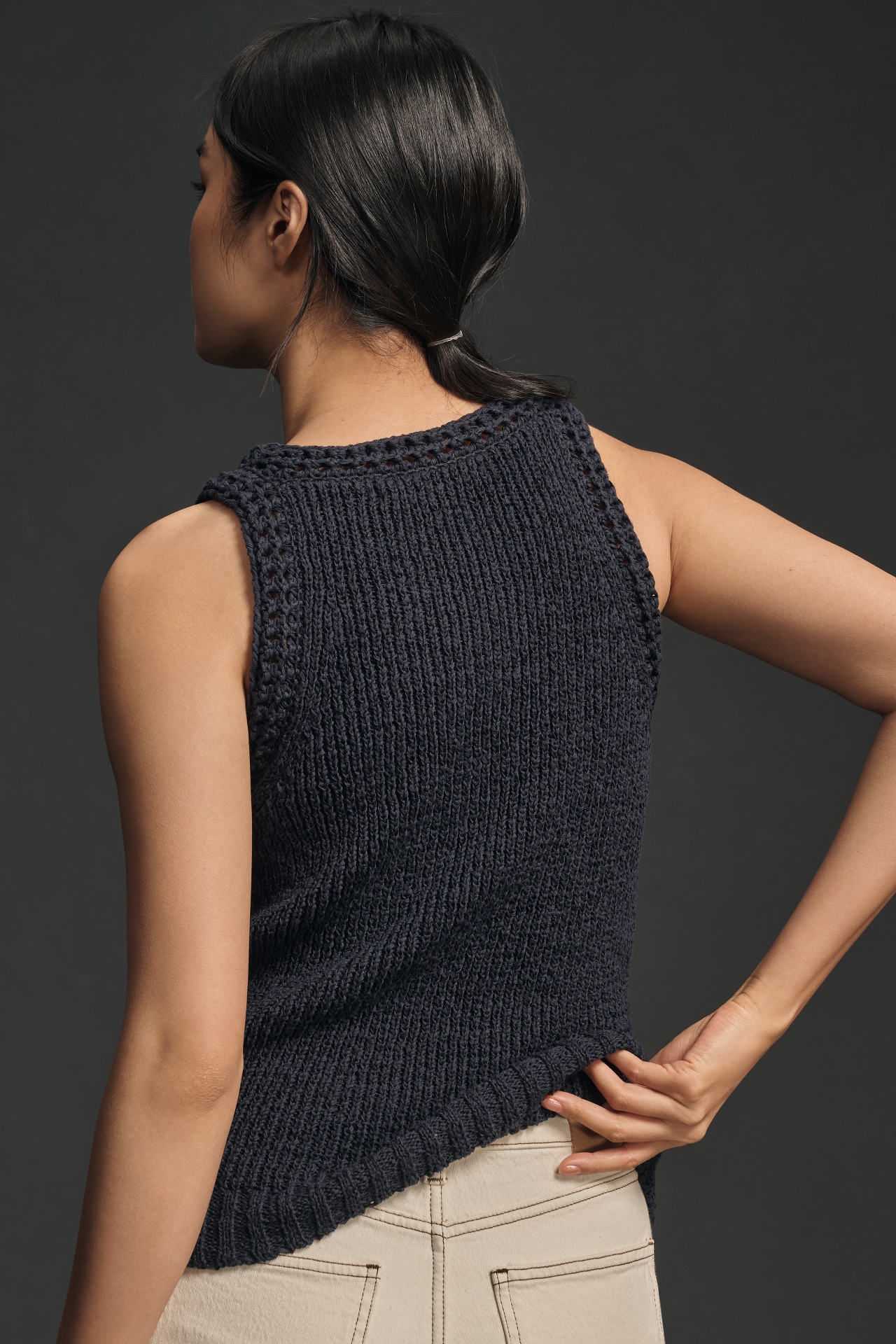 Grey Lab Crochet-Neck Sweater Tank