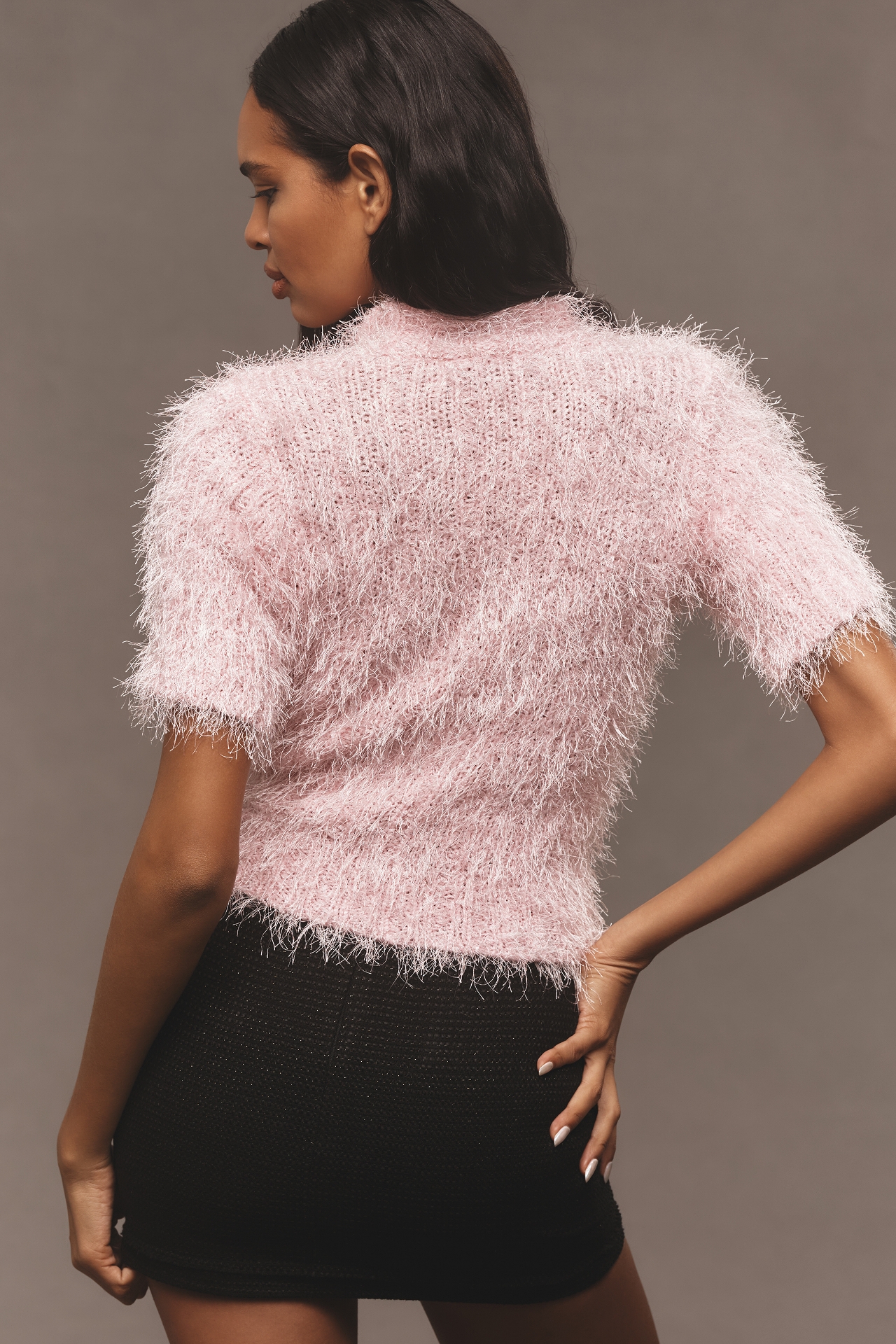 Endless Rose Feathered Knit Cropped Sweater Tee