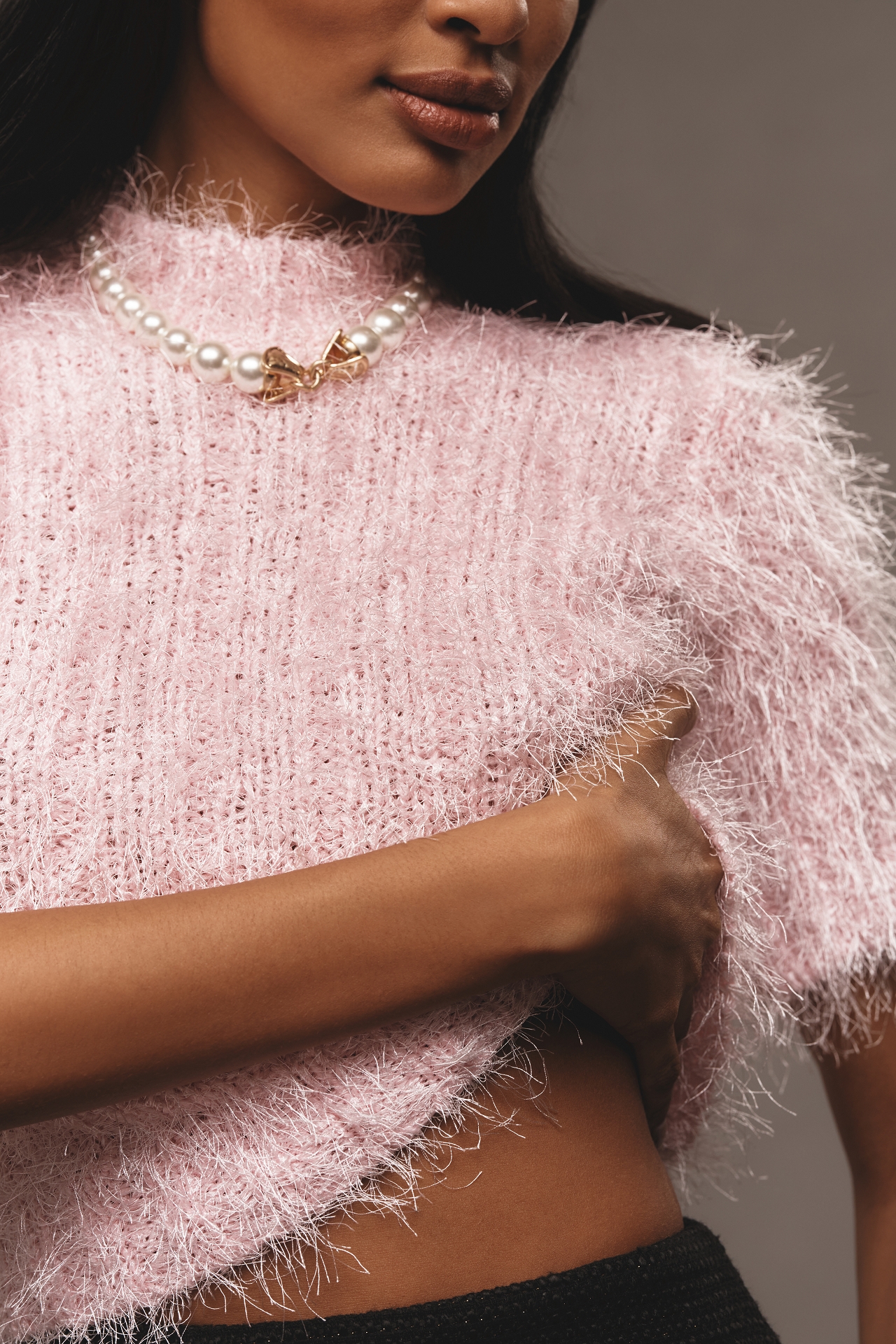 Endless Rose Feathered Knit Cropped Sweater Tee