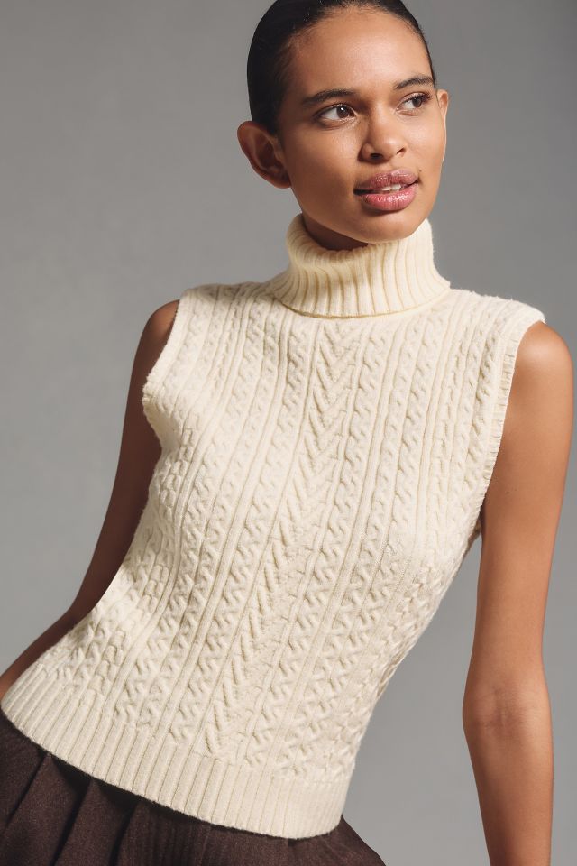 English Factory Mock Neck Cable Sweater Tank