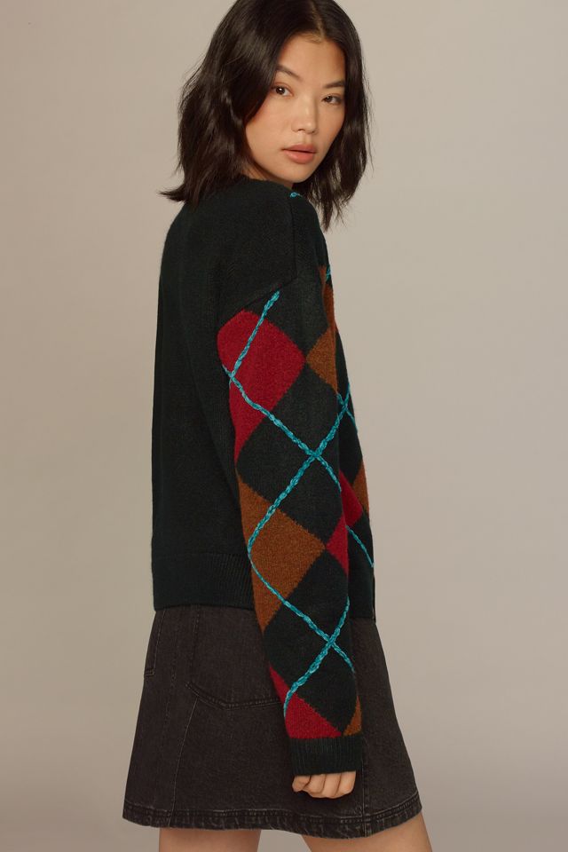English Factory Fuzzy Argyle Crew-Neck Sweater #1