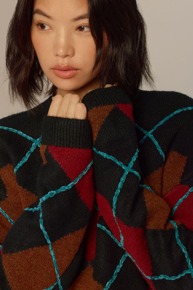 English Factory Fuzzy Argyle Crew-Neck Sweater #3