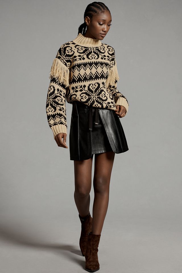 English Factory Fringe-Sleeve Mock-Neck Sweater #1