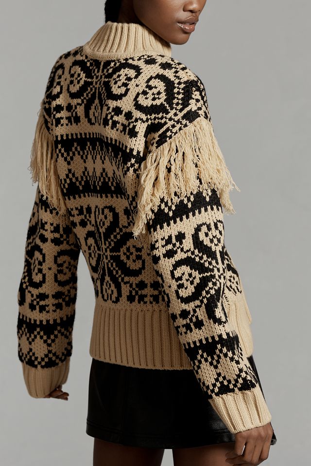 English Factory Fringe-Sleeve Mock-Neck Sweater #3