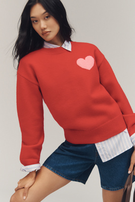 English Factory Heart Icon Long-sleeve Crew-neck Sweater In Multi