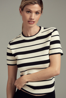 Short-Sleeve Striped Knit Sweater