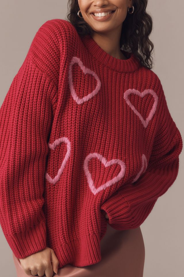 English Factory Plus Crew-Neck Fuzzy Heart Sweater #1