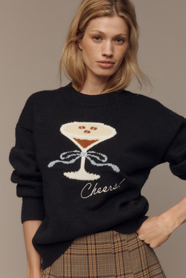 English Factory Cocktail Motif Sweater In Black