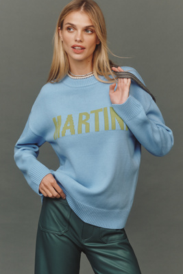 English Factory Ribbed Hem Graphic Sweater In Blue