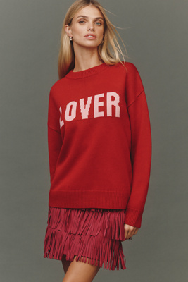 English Factory Ribbed Hem Graphic Sweater In Red