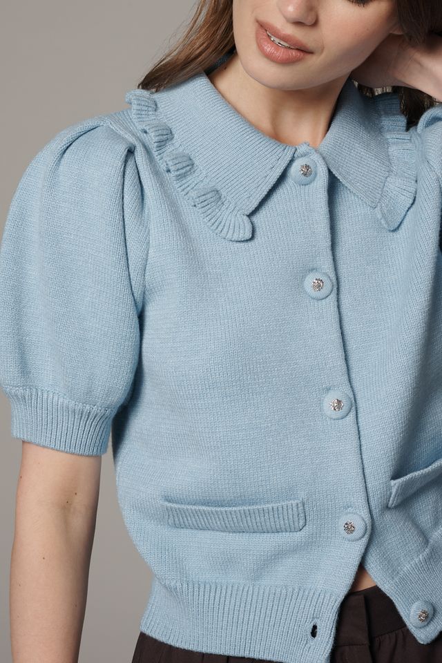 English Factory Puff-Sleeve Collared Cardigan Sweater #1