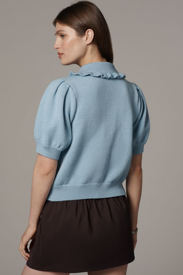 English Factory Puff-Sleeve Collared Cardigan Sweater #2