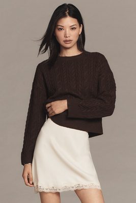 English Factory Crew-neck Cable-knit Sweater In Brown