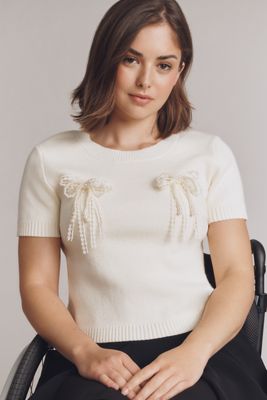 English Factory Short-Sleeve 3D Bow Sweater