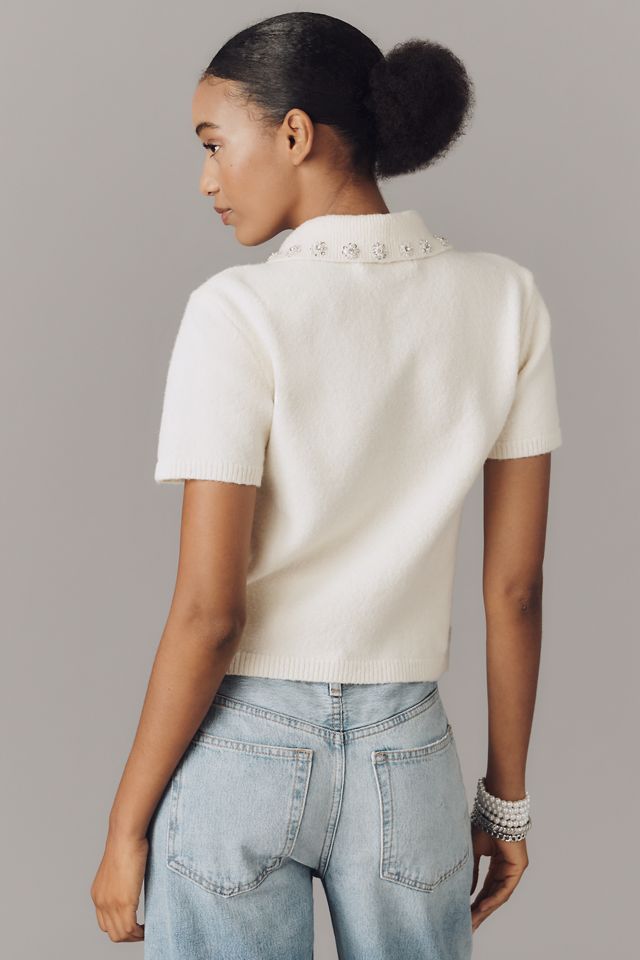 English Factory Short-Sleeve Embellished Polo Sweater #1