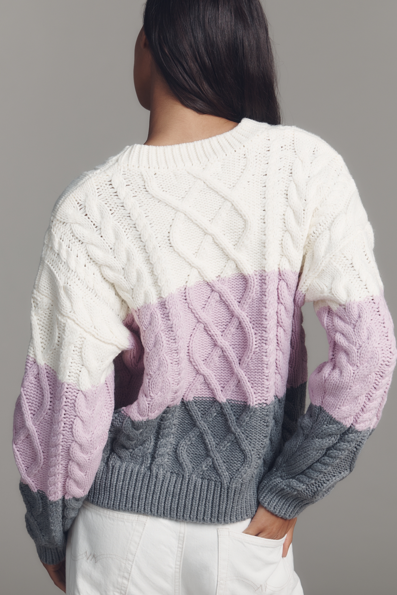 English Factory Colorblock Cable-Knit Sweater