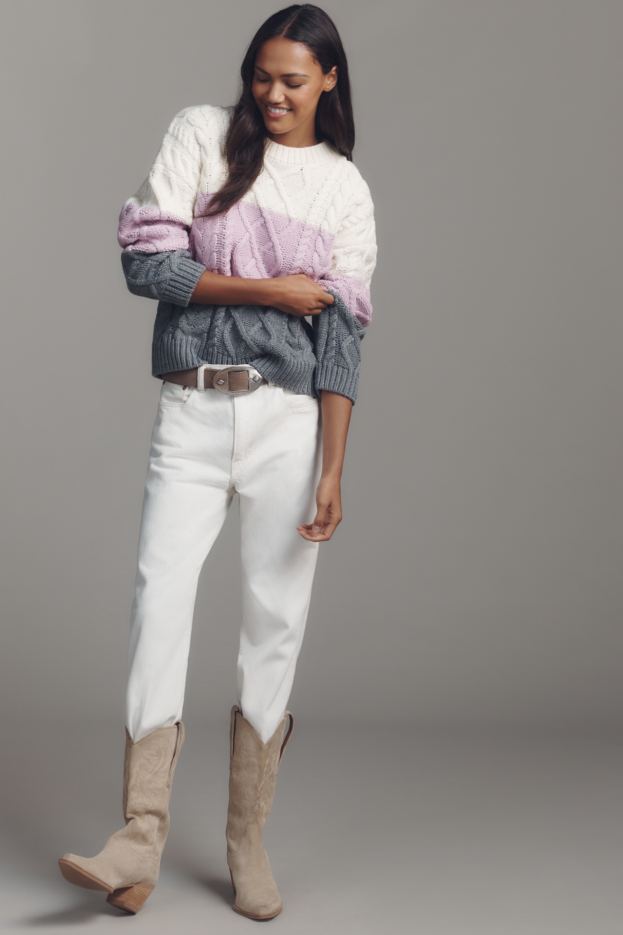 English Factory Colorblock Cable-Knit Sweater